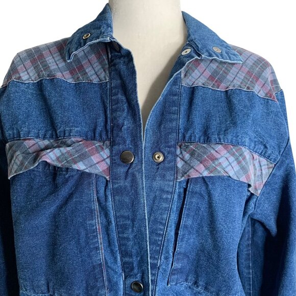 Vintage 90s Pacific Express Denim Jacket M Blue Snap Front Pockets Long Sleeve - Picture 2 of 6